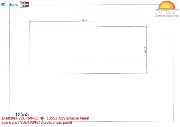 Ersatzteil-VDL-HAPRO NR. 13553 Acrylscheibe Panel