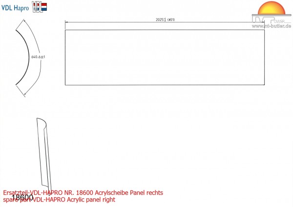 Ersatzteil-VDL-HAPRO NR. 18600 Acrylscheibe Panel rechts