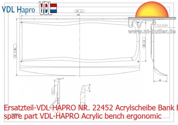 Ersatzteil-VDL-HAPRO NR. 22452 Acrylscheibe Bank Ergonomisch